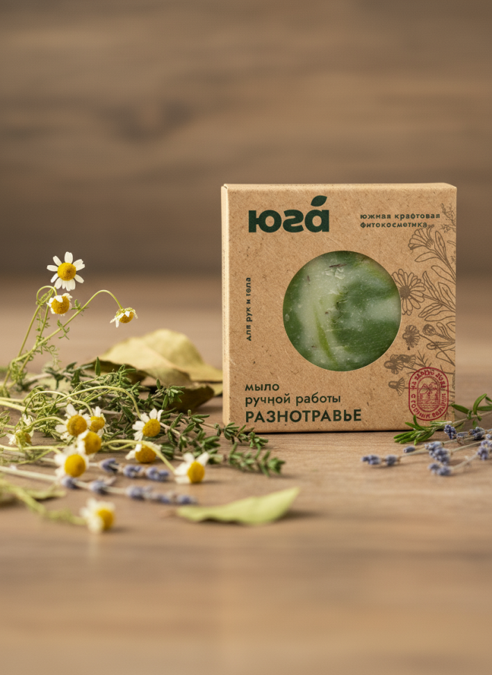 Натуральное мыло ручной работы для рук и тела Разнотравье, 125 г Натуральное мыло ручной работы для рук и тела Разнотравье, 125 г