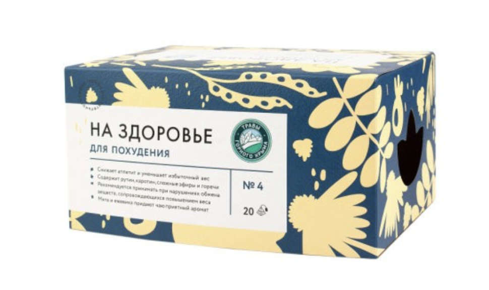 Чайный напиток На Здоровье "Для похудения" №4 при ожирении и сахарном диабете и при других нарушениях обмена веществ, 50 гр (20 пирамидок)