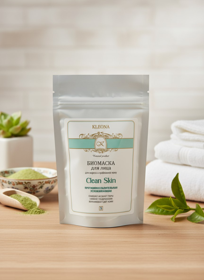 Биомаска для жирной и проблемной кожи № 9​ с каолином и фитокомплексом, Clean Skin, 50 гр