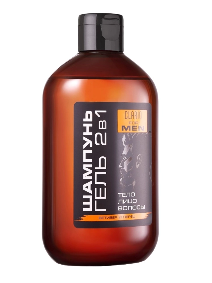 Шампунь-гель для душа мужской 2 в 1 ветивер и перец Clario, 400 мл