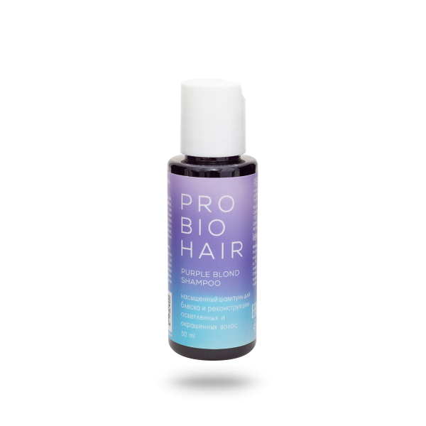 Шампунь для волос PRO BIO HAIR PURPLE BLOND SHAMPOO, оттеночный для осветленных волос с инулином и бетаином, 50 мл