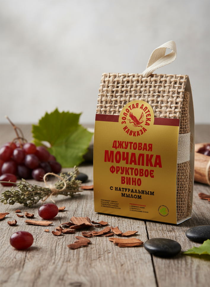 Джутовая мочалка с натуральным мылом Фруктовое вино, 100 г